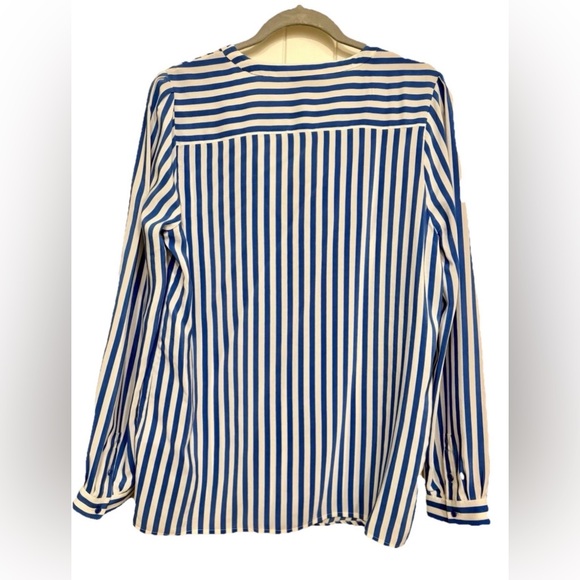 Joie 100% Silk Blue White Striped Blouse Size Large V-Neck Long Sleeves - Picture 3 of 9